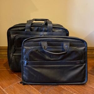 Tumi Black Alpha Deluxe Leather Rolling Laptop Briefcase and Laptop Bag